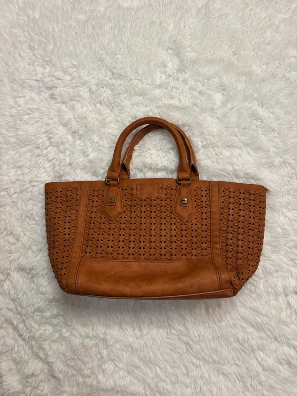 Steve Madden Brown Laser-Cut Satchel Tote